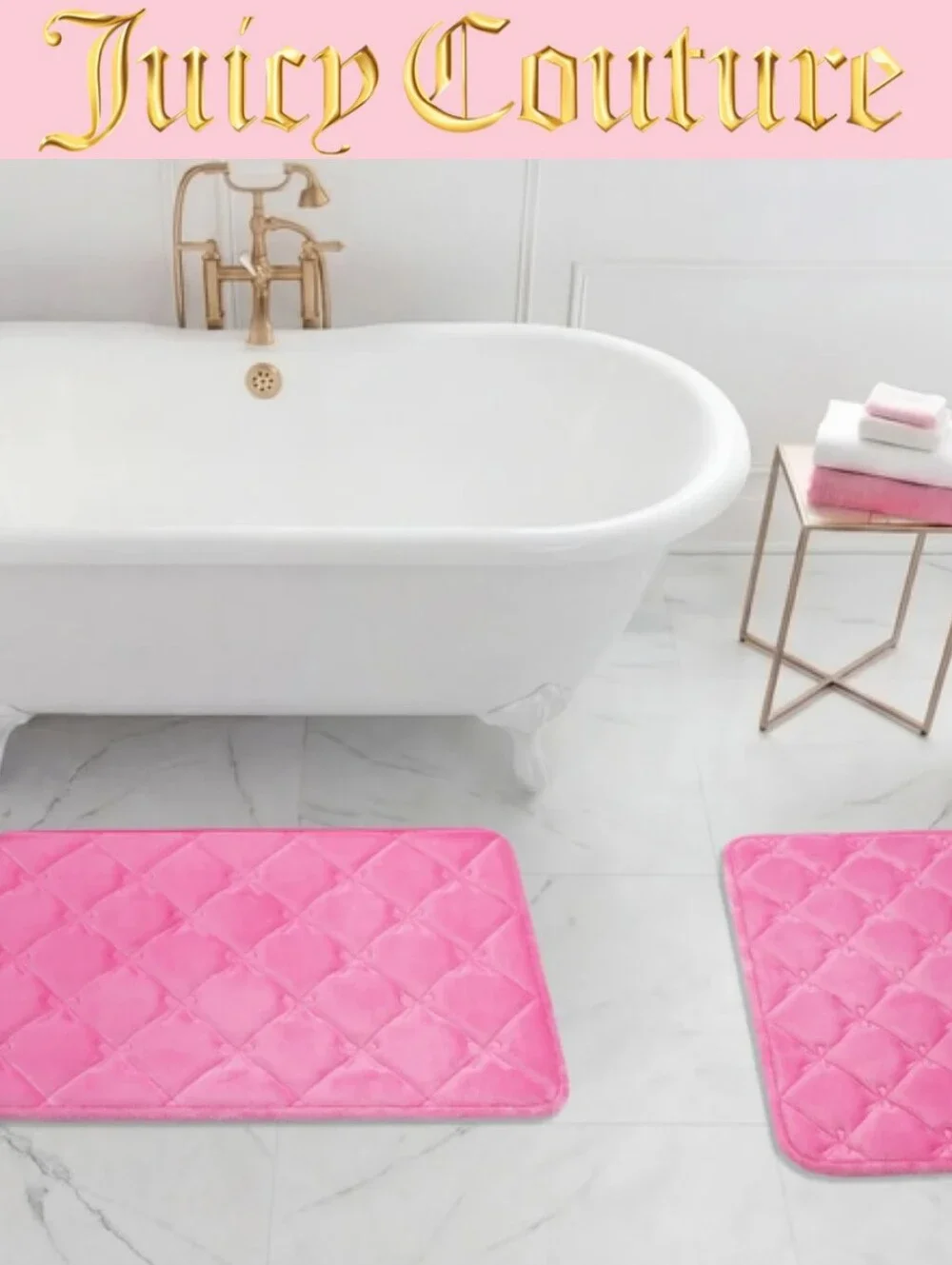 Juicy Couture Home Set Of 2 Bows Quilted Plush Memory Foam Bath Rugs